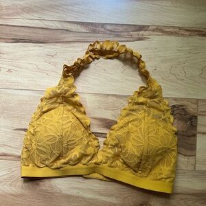Flirtitude Yellow Lace Bra with Halter Neckline